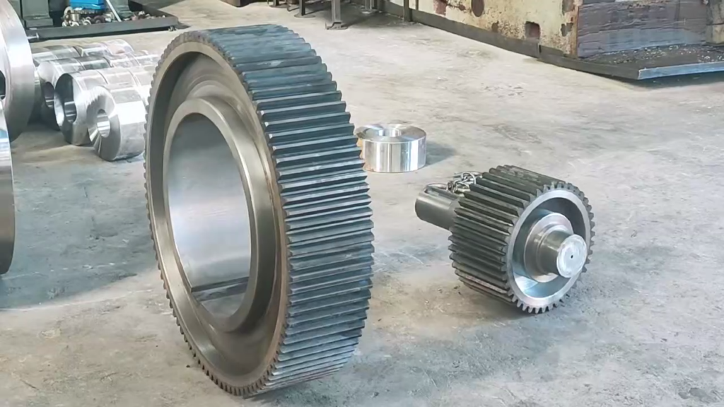 Custom forged heavy duty spur gear pair, large driven gear with matching pinion shaft for ball mill